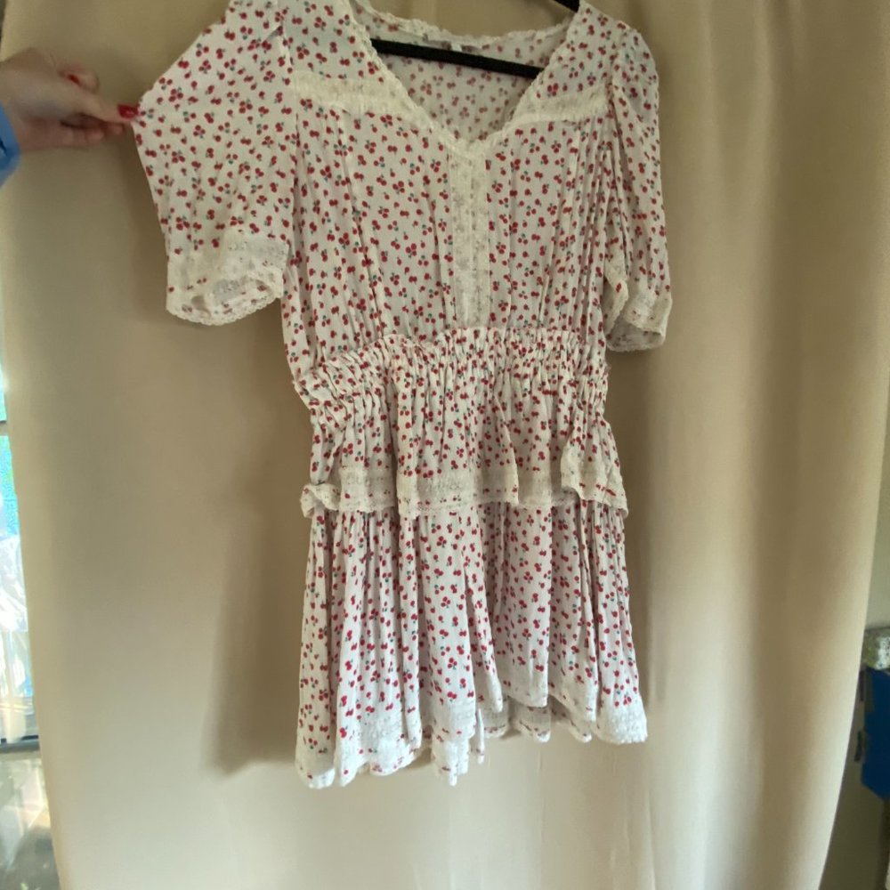 Olivaceous - Floral Lace Tiered Ruffle Dress